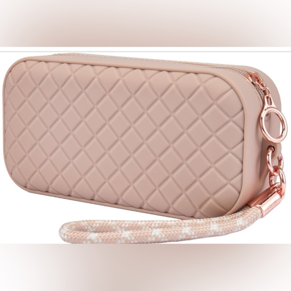 AGIKET Quilted Silicone Makeup Bag/Wristlet/Cosmetic Pouch - Beige